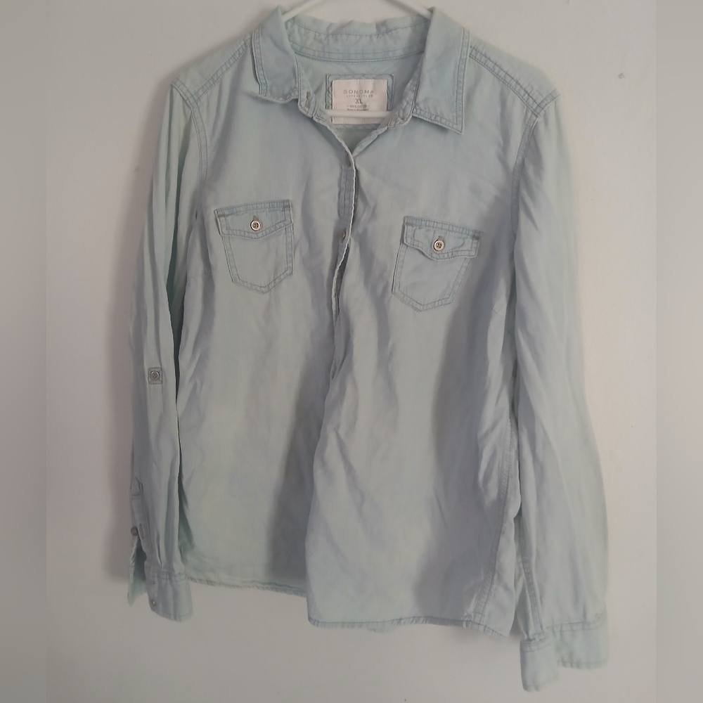 Light Blue Long Sleeve Denim Shirt ((0295)